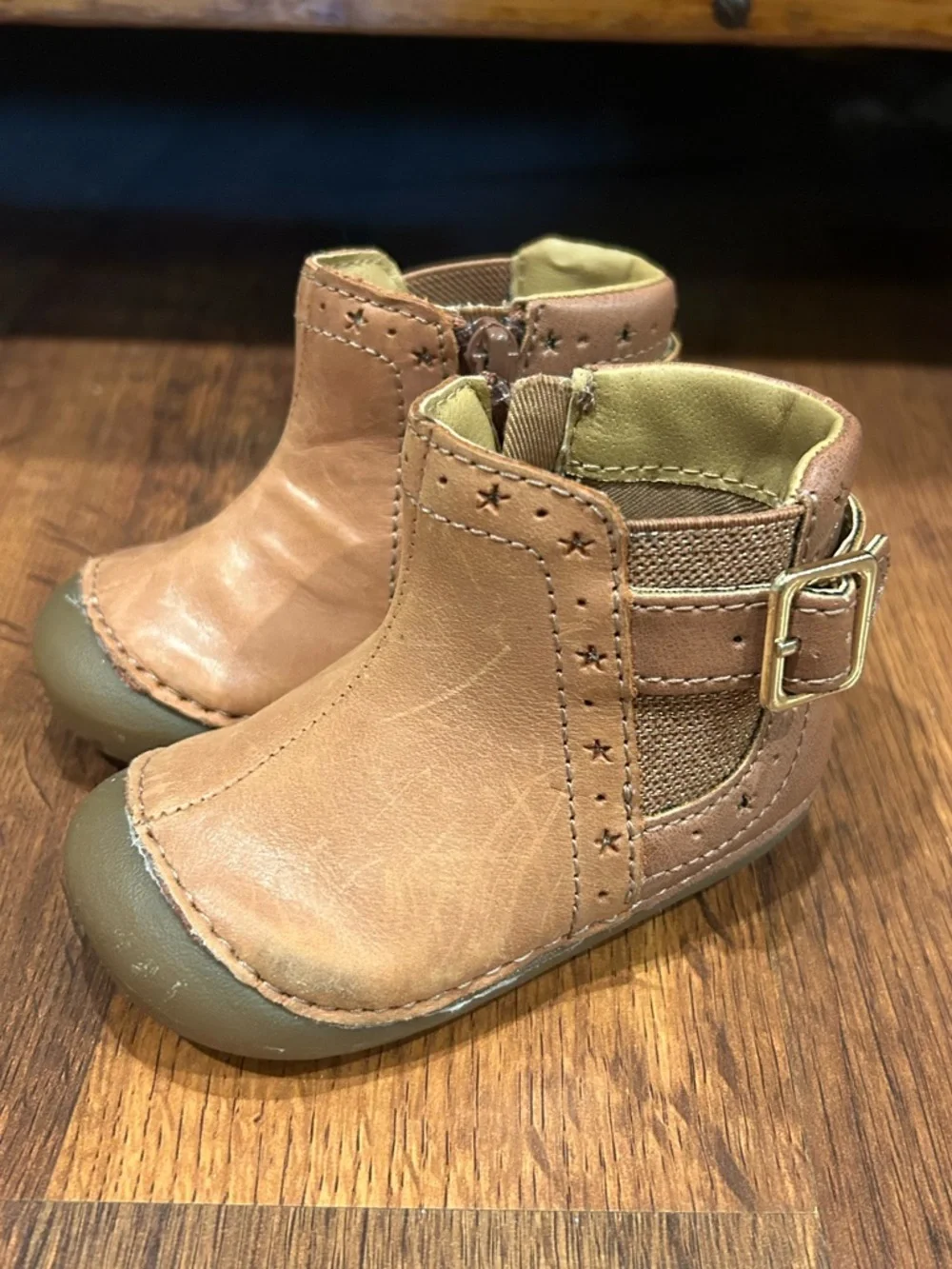 Stride Rite Kid’s Agnes Bootie Infant Size 3M Brown Side Zipper & Buckle